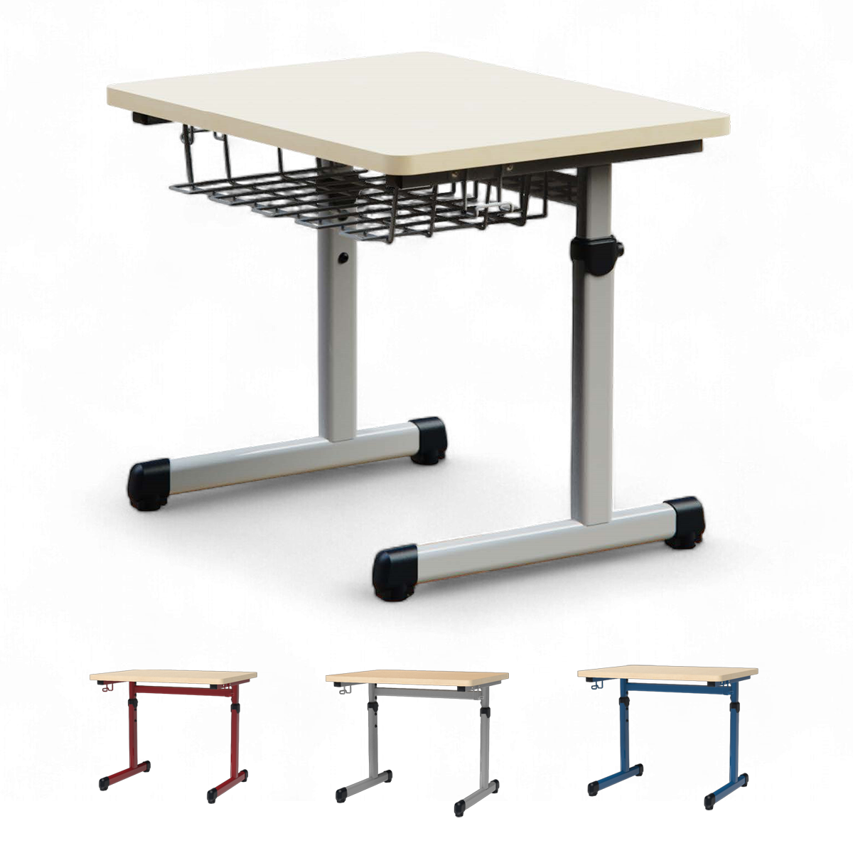 Höhenverstellbarer Schülertisch für eine Person | TÜV-zertifiert EN 1729 - Stufenlos 58-82 cm verstellbar - MDF-Platte 25 mm mit Melaminbeschichtung - ABS-Kantenschutz